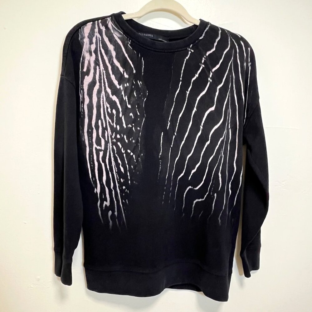 All Saints Pluma Black ITA Graphic Crewneck Wmns SM Long Sleeve Black